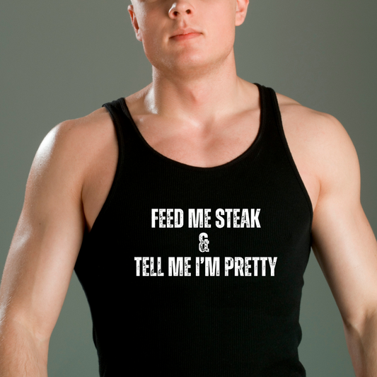 Funny Steak Unisex Tank Top, Men's BBQ Grilling Gift, Feed Me Steak Sleeveless Shirt, Steak Lover Muscle Tee, Summer Foodie Apparel