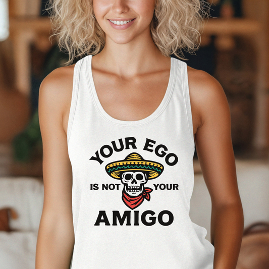 Funny Skull Unisex Jersey Tank Top, Your Ego Is Not Your Amigo, Spanish Sleeveless Shirt, Humorous Skeleton Muscle Tee, Cool Graphic Tee
