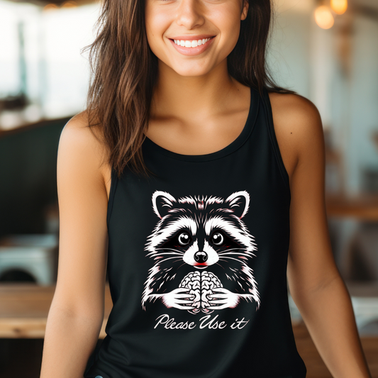 Funny Raccoon Tank Top, Unisex Jersey Tank for Gym, Workout, Use Your Brain, Sleeveless Tee, Muscle Tank, Fitness Apparel