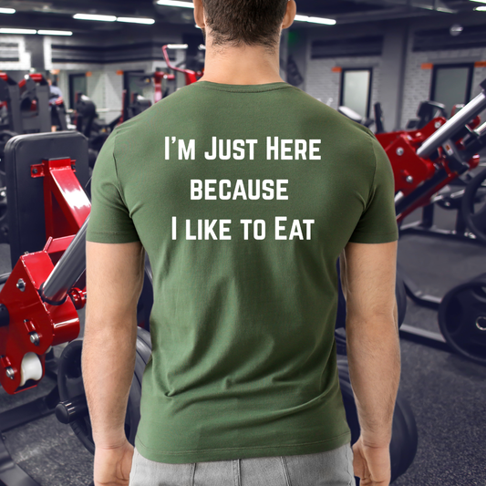 Workout Top for Gym gifts for Gym Girl T-shirt I'm Just Here Because I Like to Eat T-shirt Fitness Tees Workout Tee Shirts for him gifts
