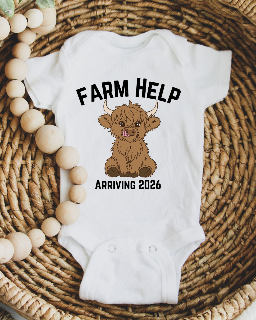Highland Cow Infant Bodysuit, Custom Baby One Piece Suits, Personalized Homestead Farmer Gift, Cow Themed Baby Outfit, Farm Animal Baby Clothes