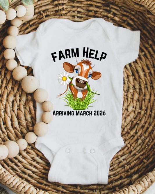 Farm Help Infant Bodysuit, New Baby Gift Ideas, First Time Mom, Baby Shower Present, Farm Animal One Piece Outfit for Baby Shower gifts