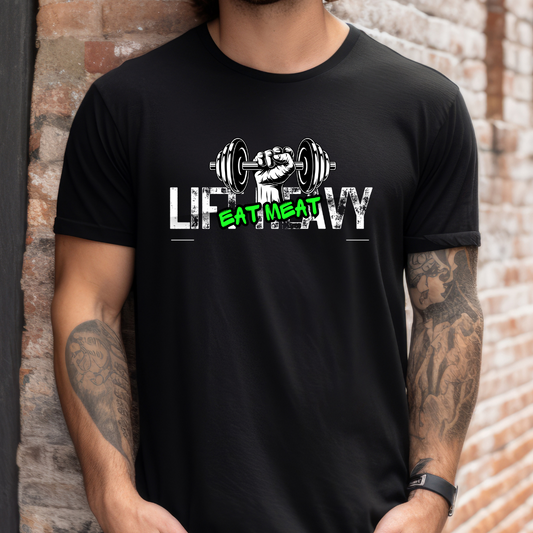 Workout Shirt, Lift Heavy and Eat Meat Fitness Tee, Gym Shirts, Carnivore Diet T-Shirt, Unisex Softstyle Shirt