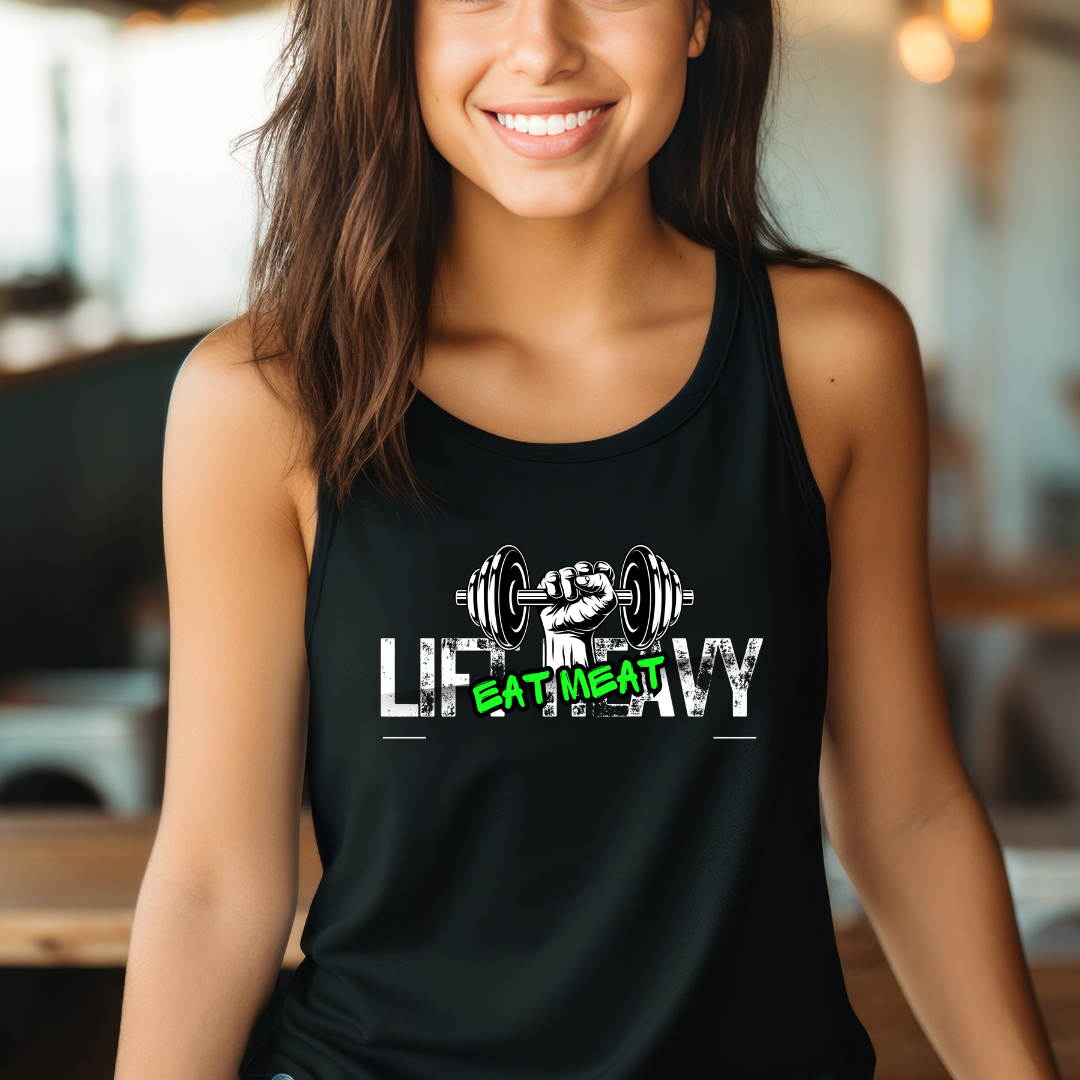 Unisex Tank Top, Weightlifting Workout Muscle Tee, Fitness Gym Apparel, Lift Heavy Eat Meat Sleeveless Shirt, Bodybuilding Exercise Clothing