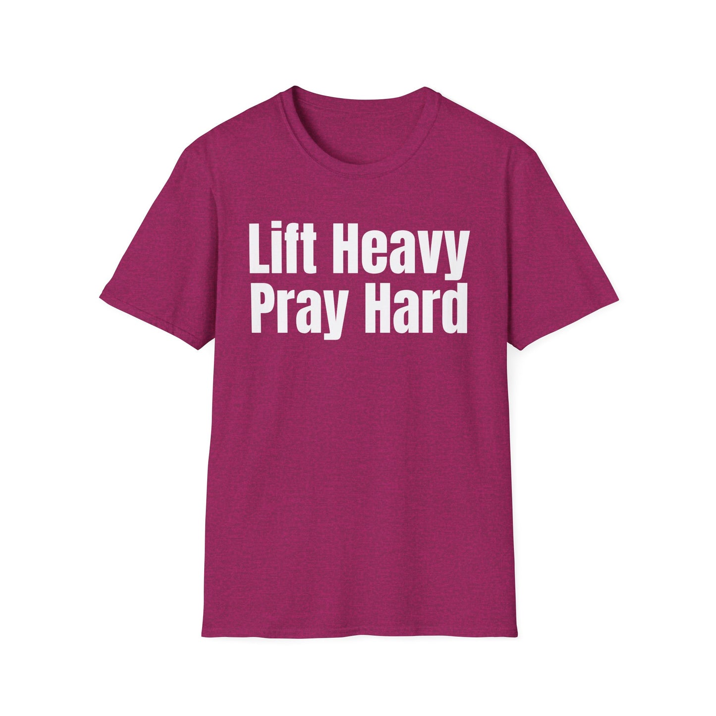 Christian Workout T-Shirt, Religious Exercise Shirt, Inspirational Gym Tee, Unisex Softstyle Top, Lift Heavy Pray Hard Apparel