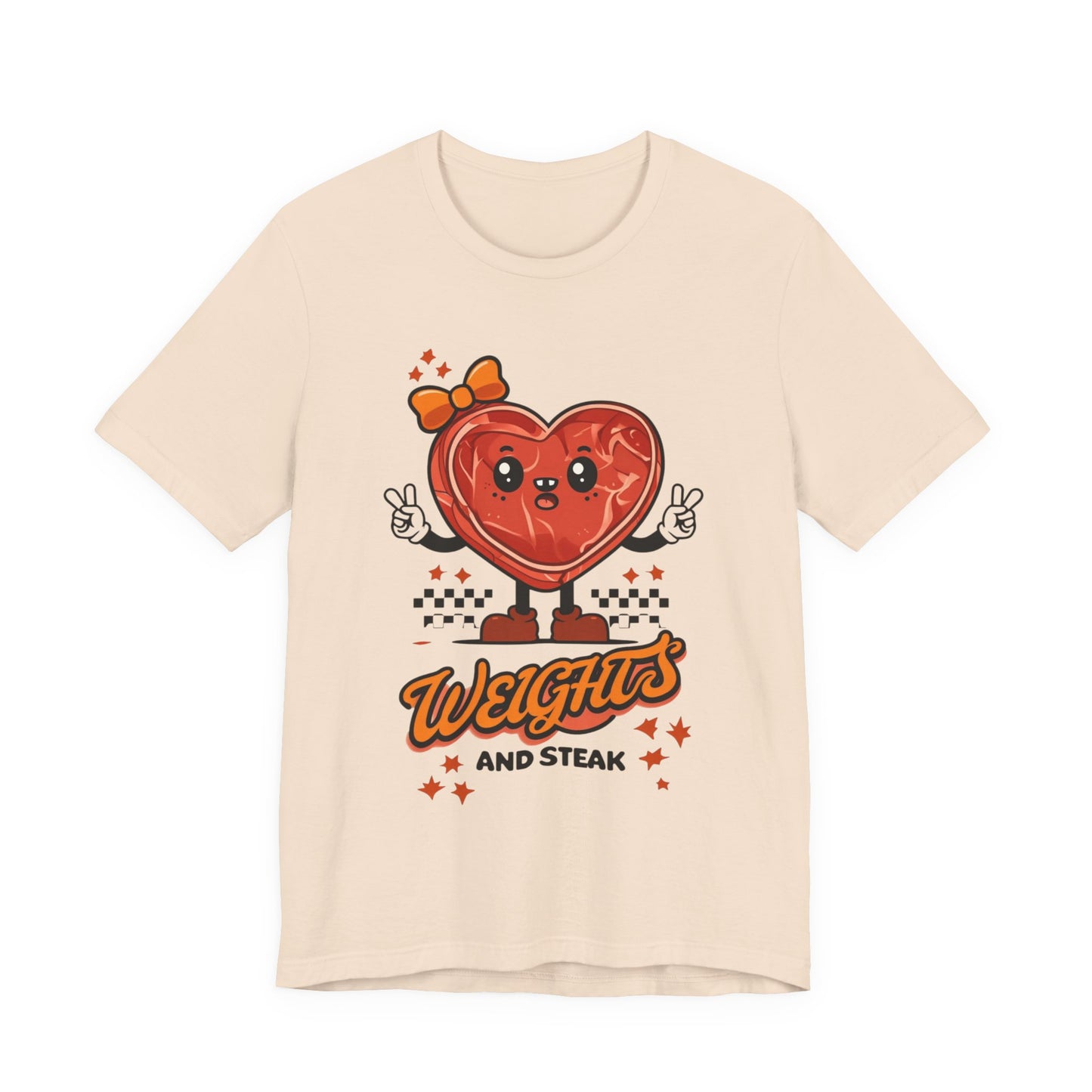 Funny Weights and Steak Unisex Tee, Gym Rat Workout Lover Gift Shirt, Fitness Apparel, Hilarious Exercise Top, Weightlifting Humor T-Shirt