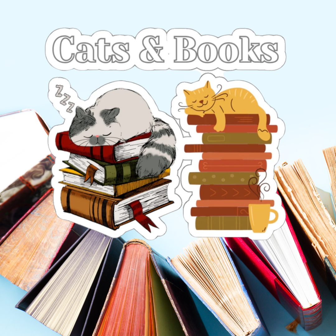 Sticker Cats and Books Stickers for Cat Lover gift for Book Lover Sticker for Book Worm sticker