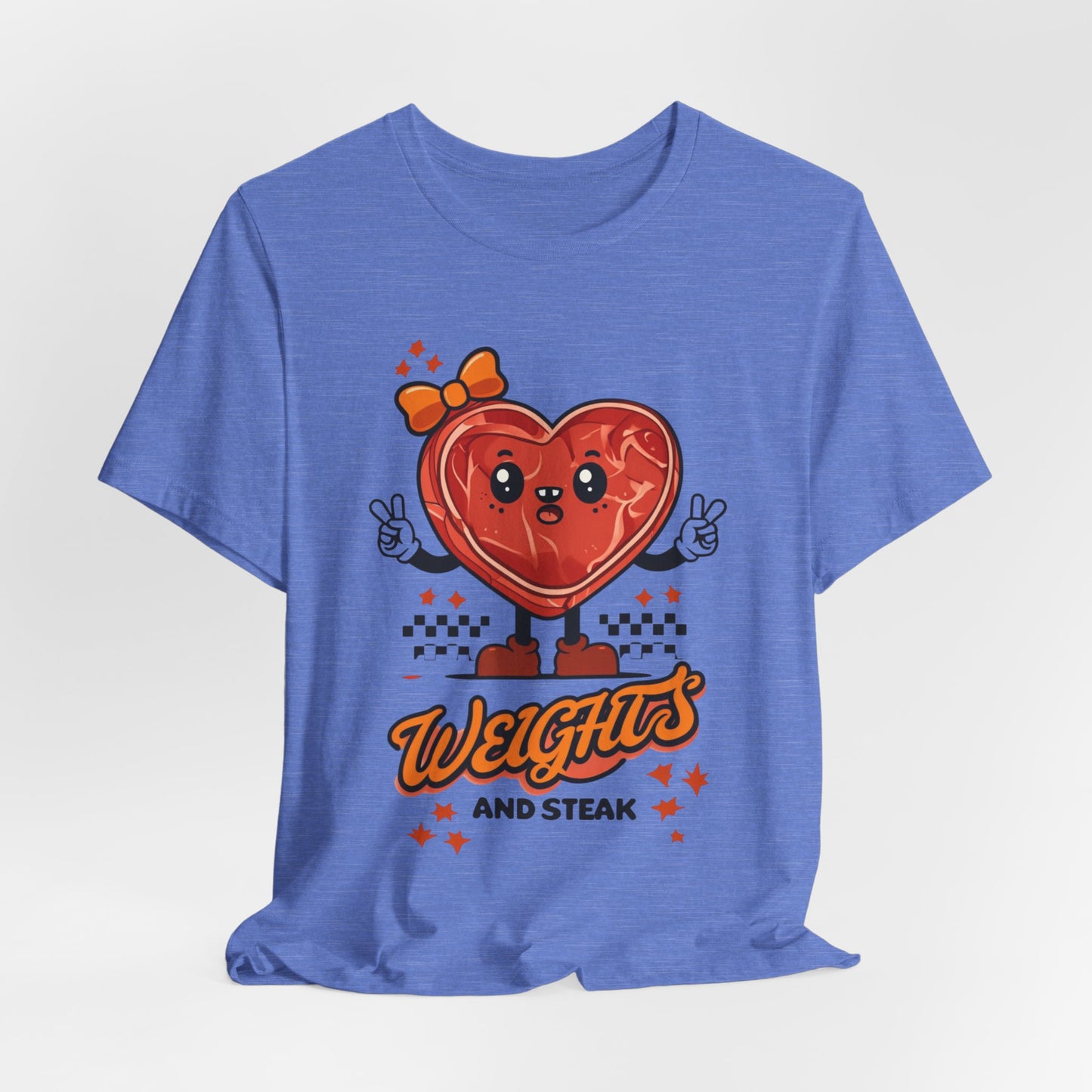Funny Weights and Steak Unisex Tee, Gym Rat Workout Lover Gift Shirt, Fitness Apparel, Hilarious Exercise Top, Weightlifting Humor T-Shirt