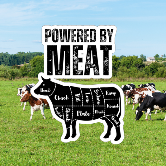 Powered By Meat Funny Cow Sticker for Carnivore gift for Meat Lovers gifts for bbq lover grilling sticker food stickers foodie gifts