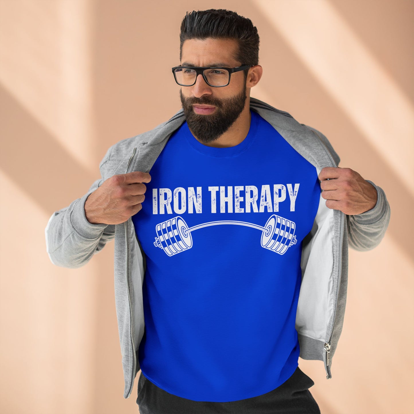 Iron Therapy Unisex Crewneck Sweatshirt, Workout Sweatshirt, Gym Clothes, Fitness Jumper, Exercise Pullover