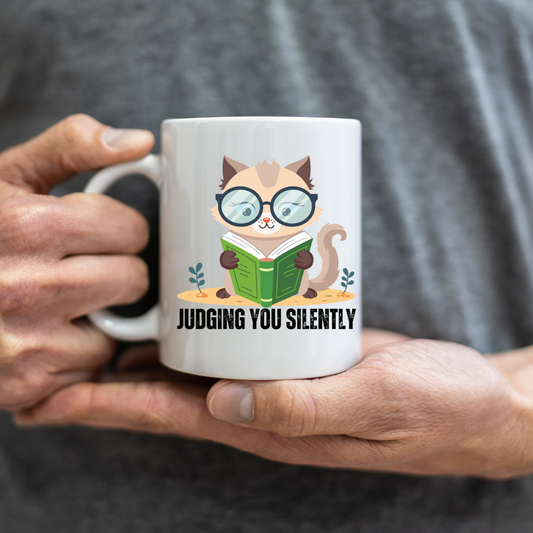 Judging You Silently Cat Mug Funny Cats Mugs for Cat Lover gift for Cat Lady Mug Funny Mug Kitten Mug Cute Kitty Cat Mug for Her gifts for Book lover