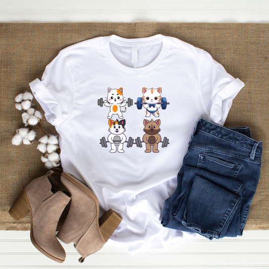Funny Cat T shirt Funny Shirt for Cat Lover Gift Gym Bro Cats Cute cats working out tee! Cute Cat T-shirt