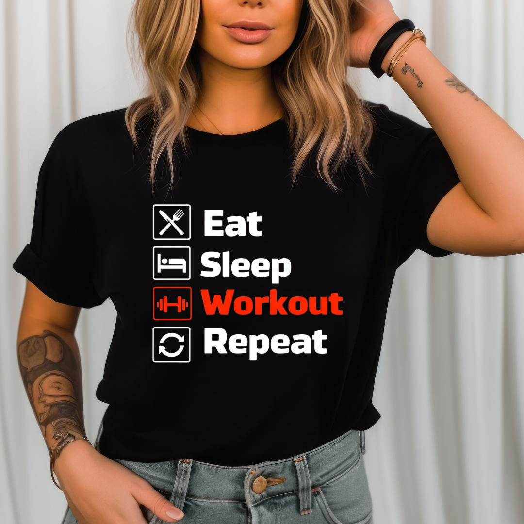 Eat Sleep Workout Repeat TShirt for Gym Shirts for Workout Tops for Gym Lover gift ideas for CHristmas gift for Powerlifter T-shirt for Him