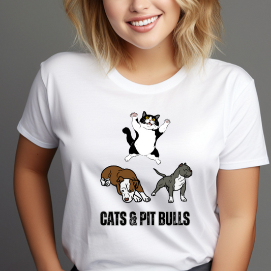 Funny Pets T-shirt for Pet Lover Funny Cat Shirt for Cat Lover gift for Pit Bull Lover gift CATS & PIT BULLS T Shirt