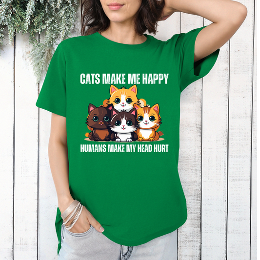 Funny Kitten Shirt for Cat Lover gift for Cat Mom T Shirts Cute Kitty T-shirt for Cat Addict gifts Cats Make Me Happy Humans Make My Head Hurt