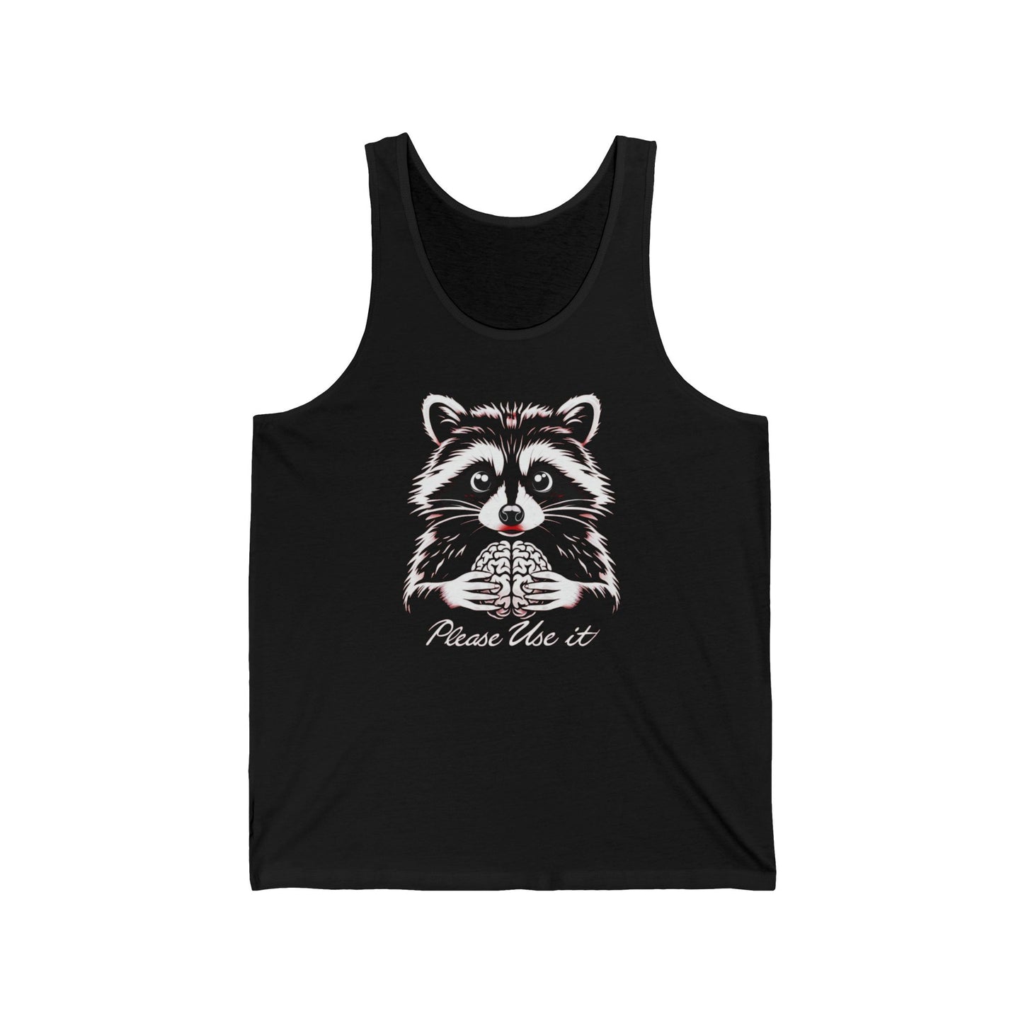 Funny Raccoon Tank Top, Unisex Jersey Tank for Gym, Workout, Use Your Brain, Sleeveless Tee, Muscle Tank, Fitness Apparel