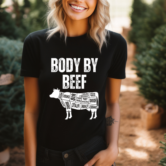 Carnivore Shirt BODY BY BEEF T Shirts Funny Meat Shirt for Carnivore Diet gift for Beef Lover T-shirt BBQ gift for Grilling T-shirts
