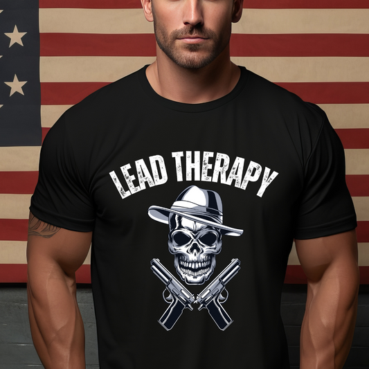 Lead Therapy Gun Lover T-Shirt, Shooting Range Skull Pistol Tee, Firearms Enthusiast Gift, Second Amendment Shirt,
