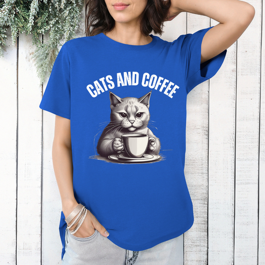 Cats and Coffee Tshirt for Cat Lover gifts for Coffee Lovers gift Funny Cat Shirt Kitty Cats T-shirt Coffee Drinker gifts