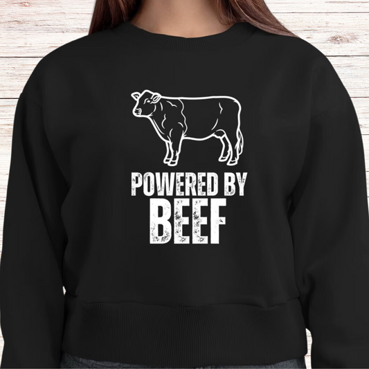 Funny Beef Lover Pullover sweater for Carnivore gift for Meat Lover for Steak Lover Sweat Shirt POWERED BY BEEF Cow SweatShirt