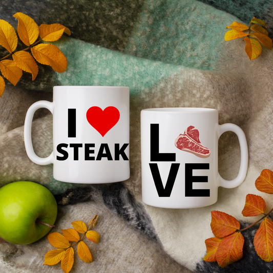 I Love Steak Mugs I Heart Steak Lover Mug for Foodie gifts for Meat Lover gift Funny Coffee Mug for Carnivore Mug 11oz