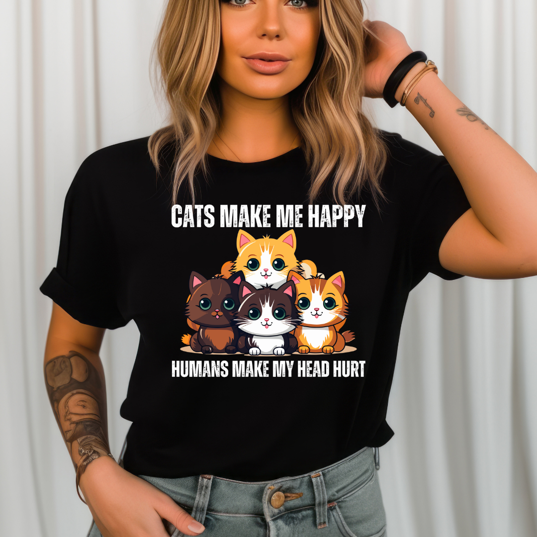Funny Kitten Shirt for Cat Lover gift for Cat Mom T Shirts Cute Kitty T-shirt for Cat Addict gifts Cats Make Me Happy Humans Make My Head Hurt
