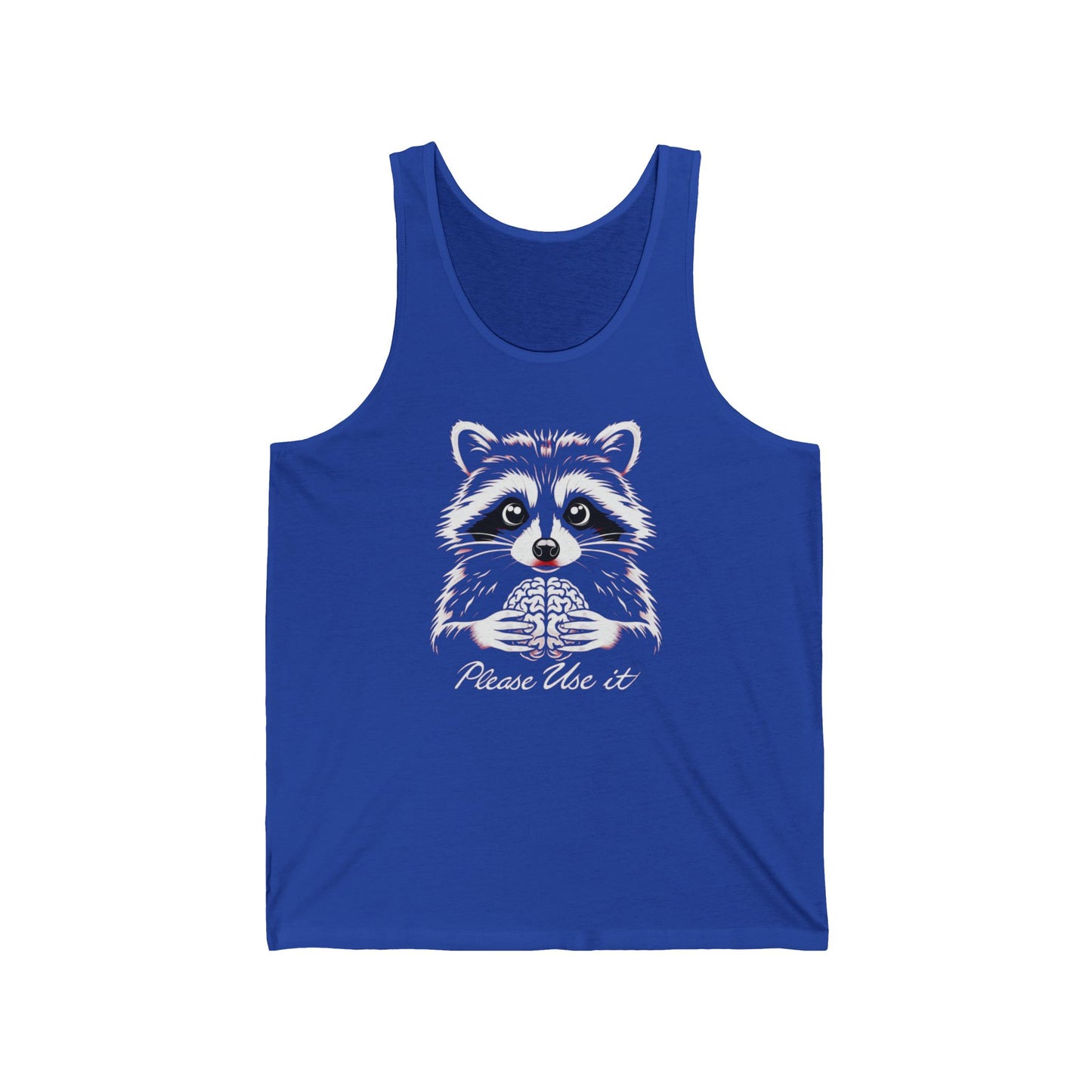 Funny Raccoon Tank Top, Unisex Jersey Tank for Gym, Workout, Use Your Brain, Sleeveless Tee, Muscle Tank, Fitness Apparel