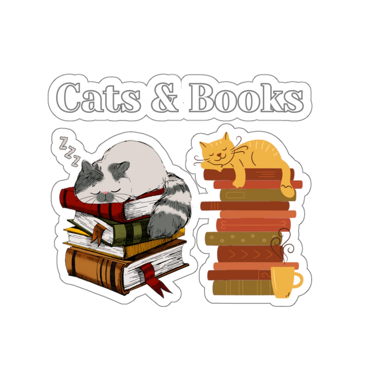 Sticker Cats and Books Stickers for Cat Lover gift for Book Lover Sticker for Book Worm sticker