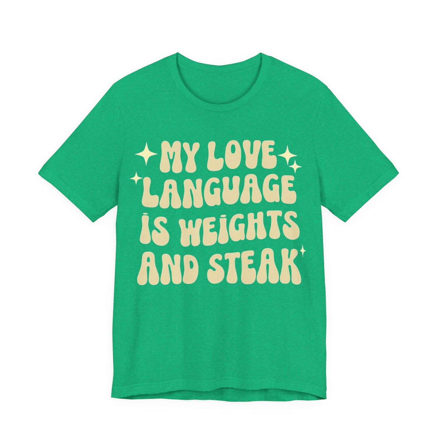 Weights and Steak Lover Unisex Tee, Gym Workout Shirt, Fitness Enthusiast Gift, Funny Weightlifting T-Shirt, Muscle Building Top
