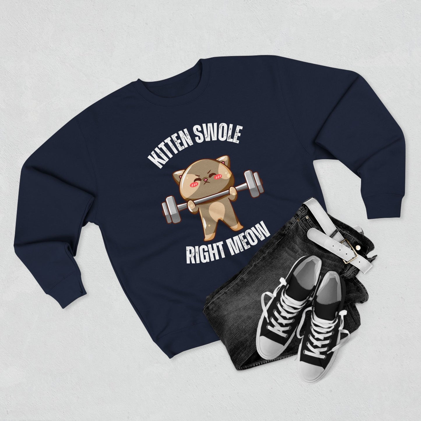 Kitten Swole Right Meow Sweatshirt, Cat Lover Gift, Funny Animal Sweater, Pet Owner Jumper, Cute Kitty Top, Workout Pullover