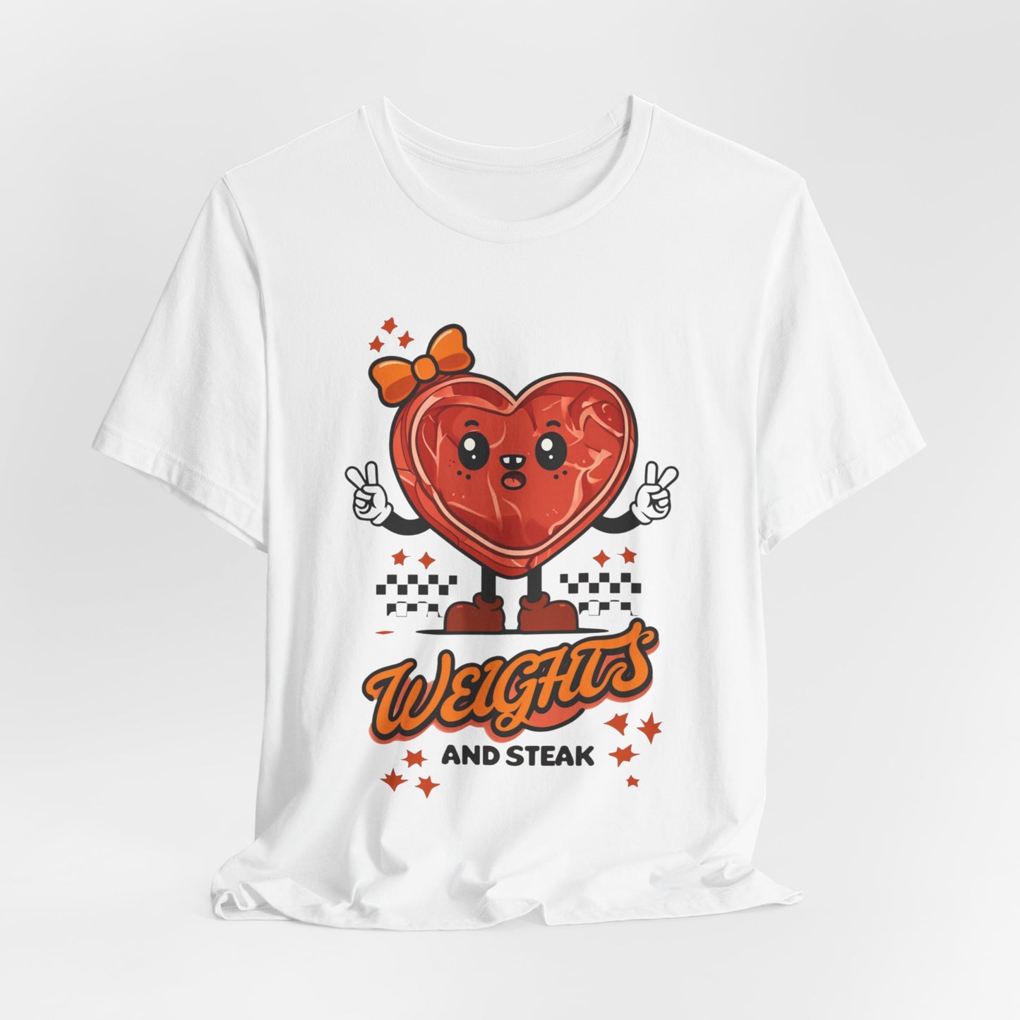 Funny Weights and Steak Unisex Tee, Gym Rat Workout Lover Gift Shirt, Fitness Apparel, Hilarious Exercise Top, Weightlifting Humor T-Shirt