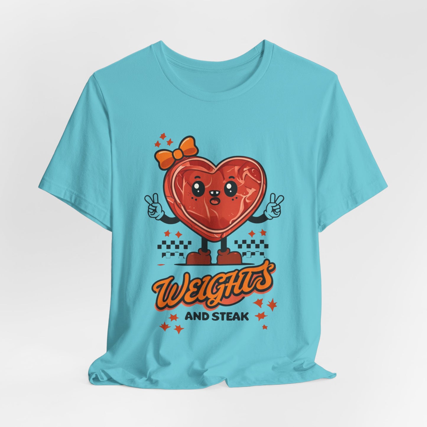 Funny Weights and Steak Unisex Tee, Gym Rat Workout Lover Gift Shirt, Fitness Apparel, Hilarious Exercise Top, Weightlifting Humor T-Shirt