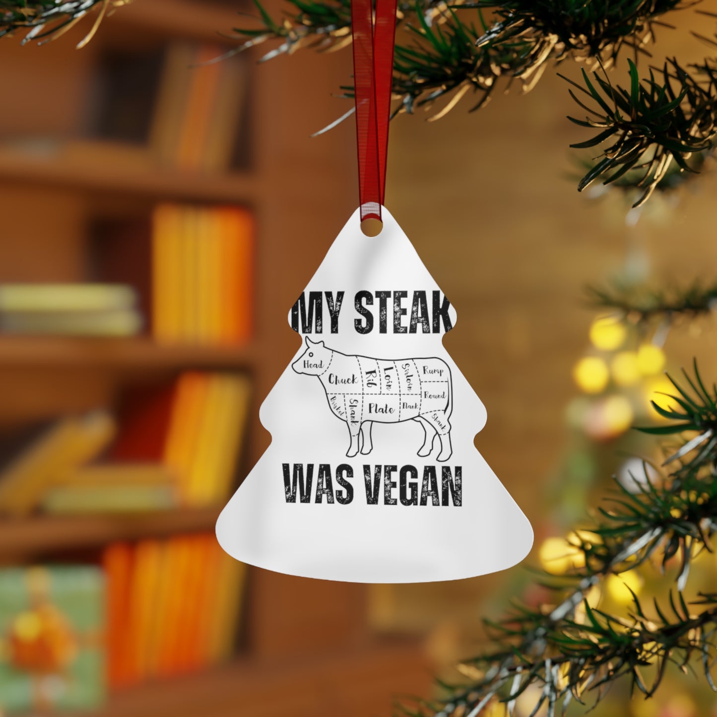 Funny Christmas Ornament for Carnivore Diet gifts for Christmas Metal Ornaments Carnivore Keychains My Steak Was Vegan Tree Ornament