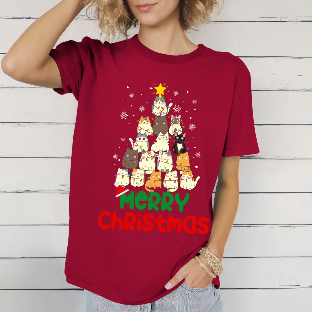 Merry Christmas Shirt for Cat Lovers gift for Christmas Cats Tshirts for Cat Mom gifts for Funny Christmas present for Women gift for Her