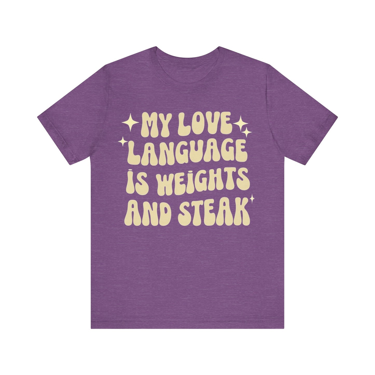 Weights and Steak Lover Unisex Tee, Gym Workout Shirt, Fitness Enthusiast Gift, Funny Weightlifting T-Shirt, Muscle Building Top