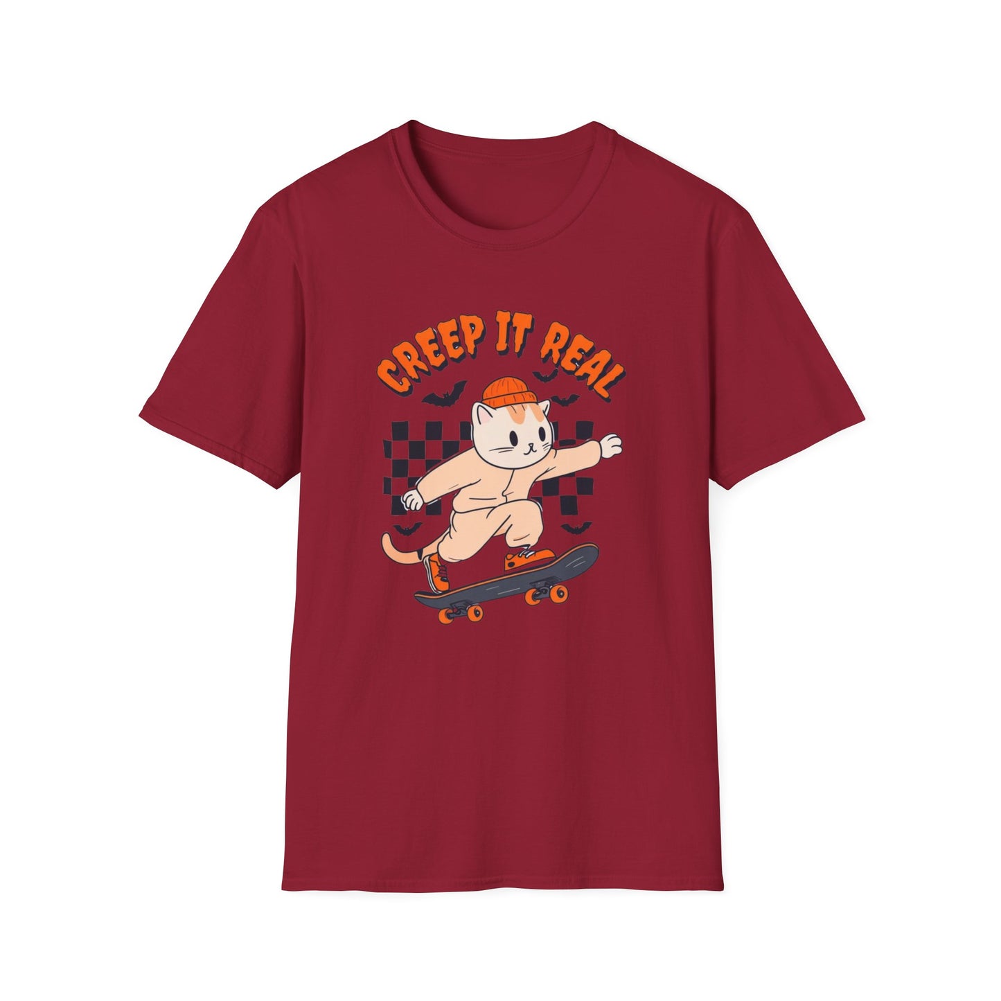 Creep It Real Tshirt Halloween T-shirt Ghost Skateboarding Shirt Halloween T Shirt for Skater gift for Cat Lover gifts Cat Halloween T-shirt