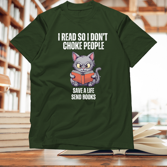 Angry Cat Reading T-shirt Funny Kitty Shirts for Reader gift Book Lover gifts for Bookish T Shirts Save A Life Send Books Book Pun T Shirt