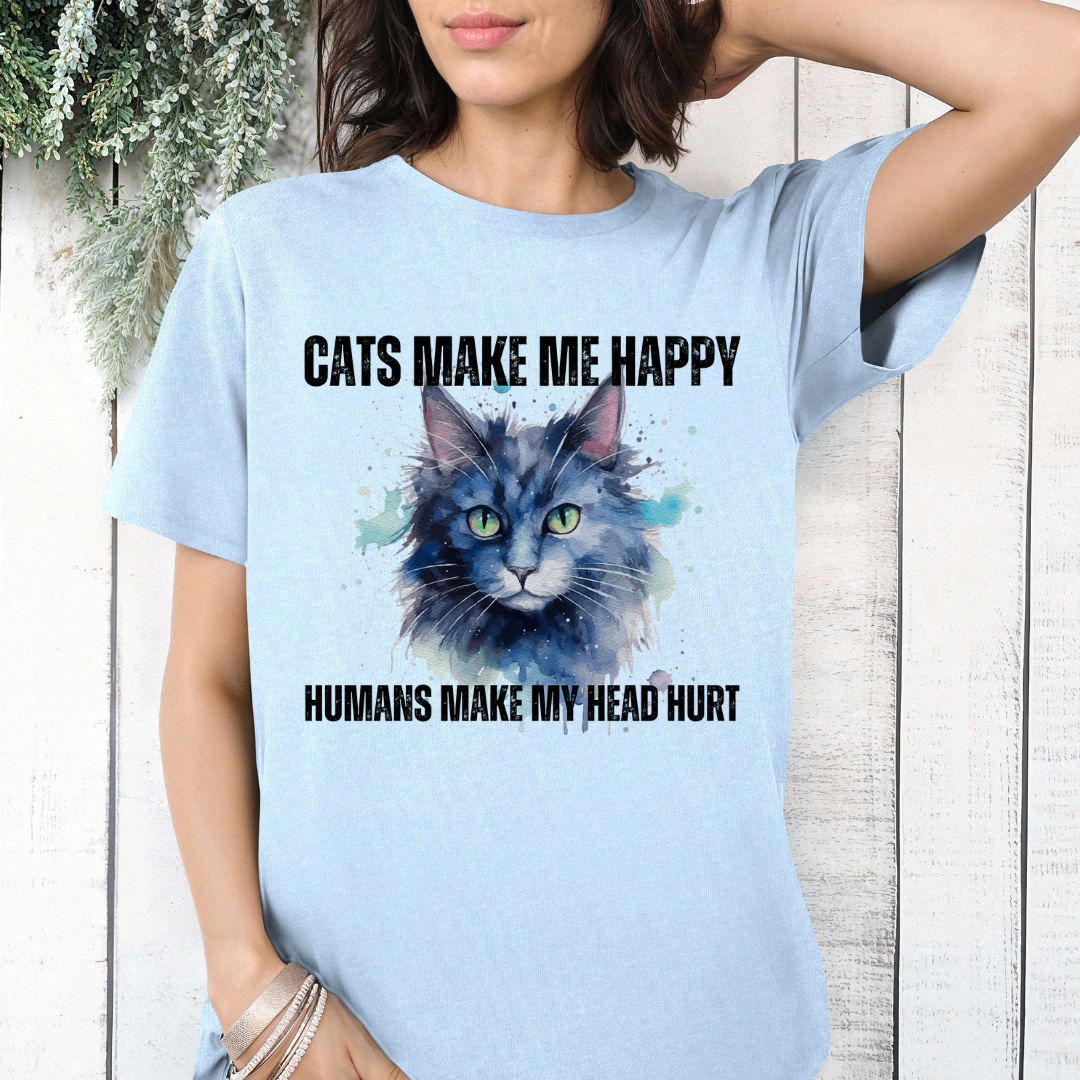 Colorful Cat Shirt for Cat Lover Tshirt for Cat Lovers gifts for Cat Moms gift Funny Cat Tshirt Cat Pun Tee Shirts Humans Make My Head Hurt