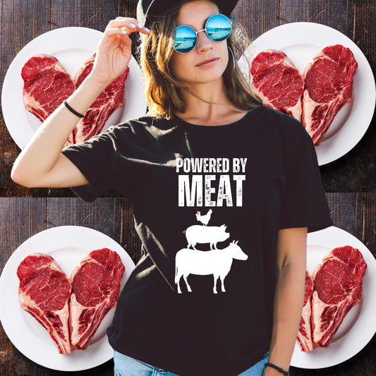 Funny Meat Lover T-shirt for Meat Lovers Gift for Carnivore Diet T Shirt Keto Shirt POWERED by MEAT