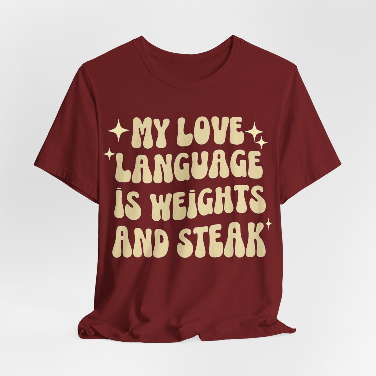 Weights and Steak Lover Unisex Tee, Gym Workout Shirt, Fitness Enthusiast Gift, Funny Weightlifting T-Shirt, Muscle Building Top
