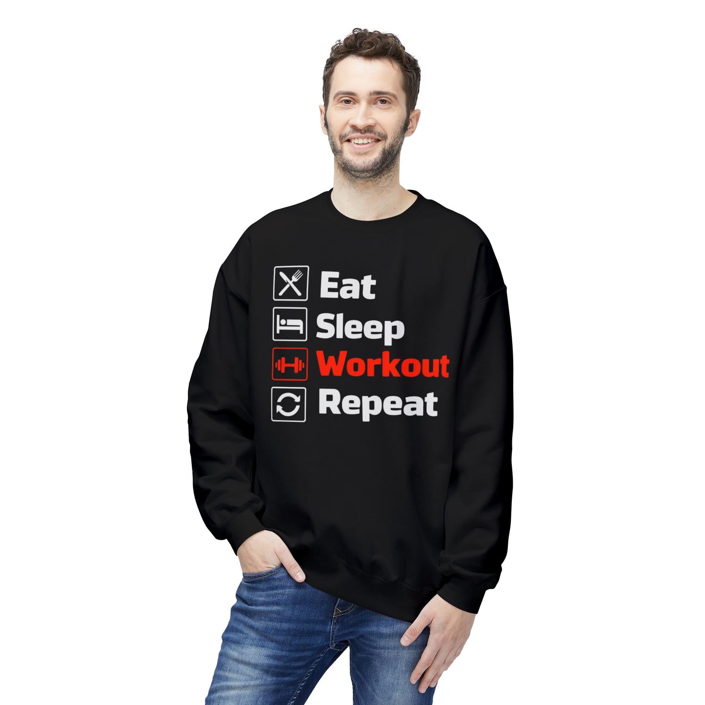 Workout Sweater for Gym Love Sweatshirts for Fitness Lovers Sweatshirt for Eat Sleep Workout Repeat Top for Gym Rat gift ideas Cross Fit