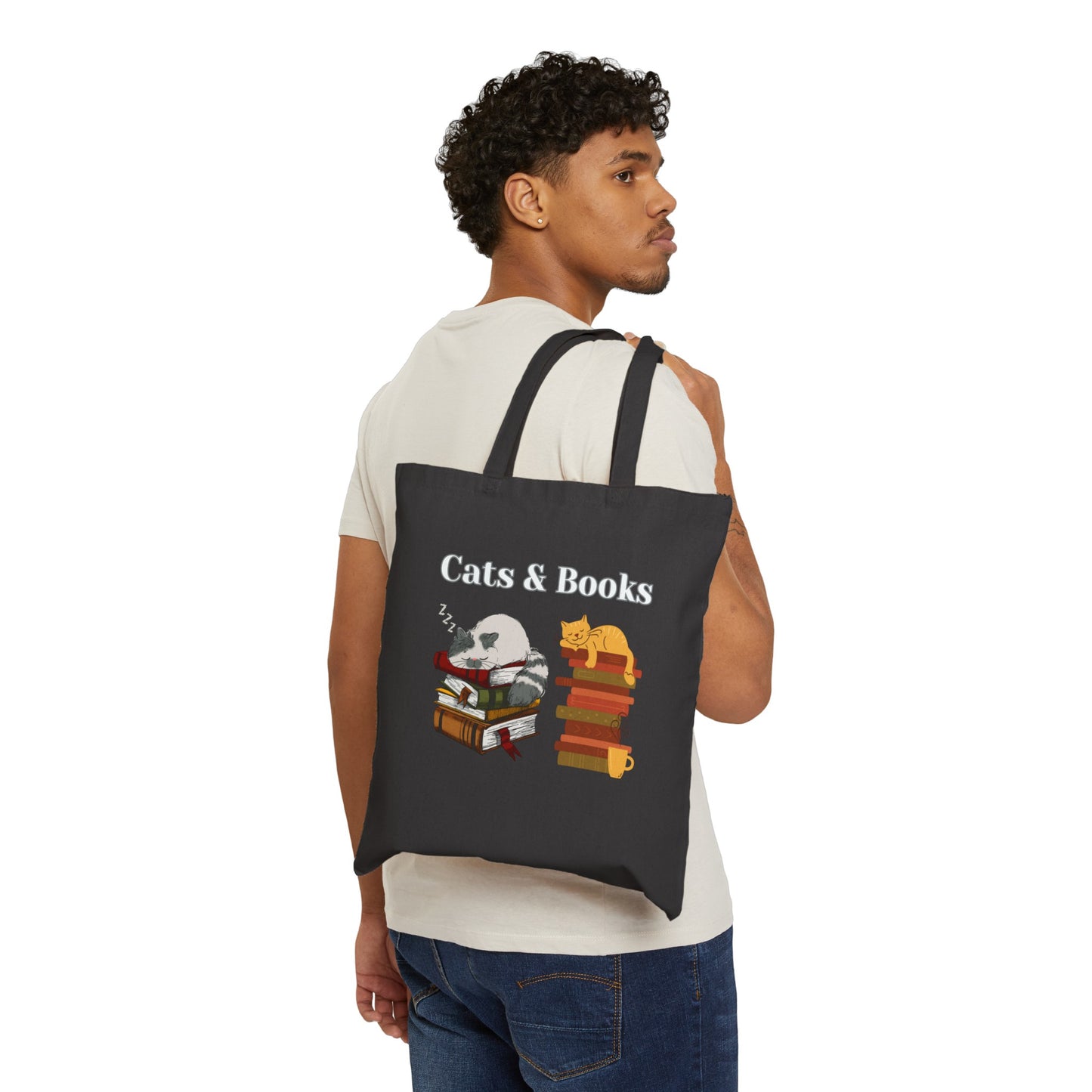 Cats and Books Tote Bag for Reading Lovers gift for Bookworm gifts for Book Lover Book Bags for Cat Lover gift for Moms Cat Mom Grocery Bags