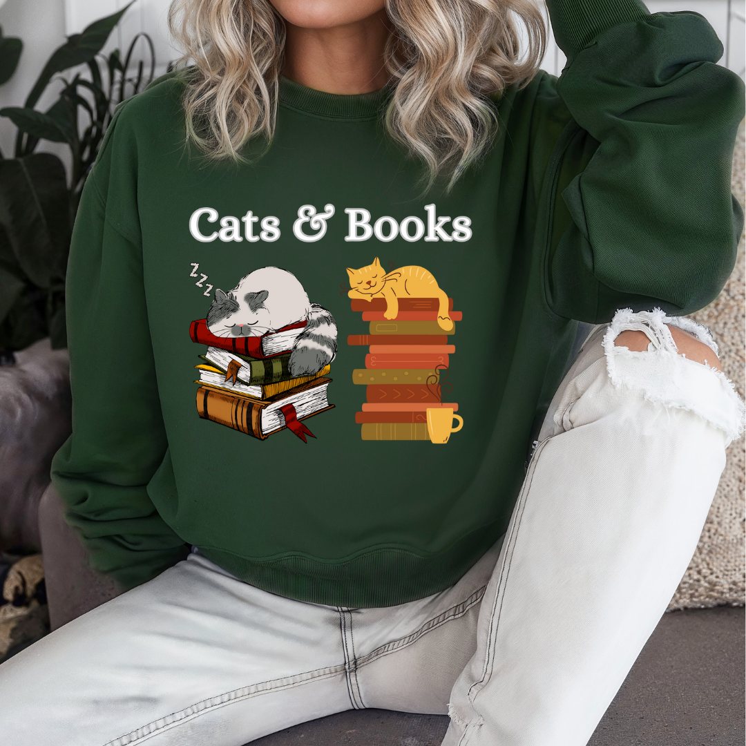 Cats and Books Fanatic Sweatshirt for Reading Lovers and Cat Lover gift ideas for Bookworms Bookish Sweatshirts Funny Kitty Cats
