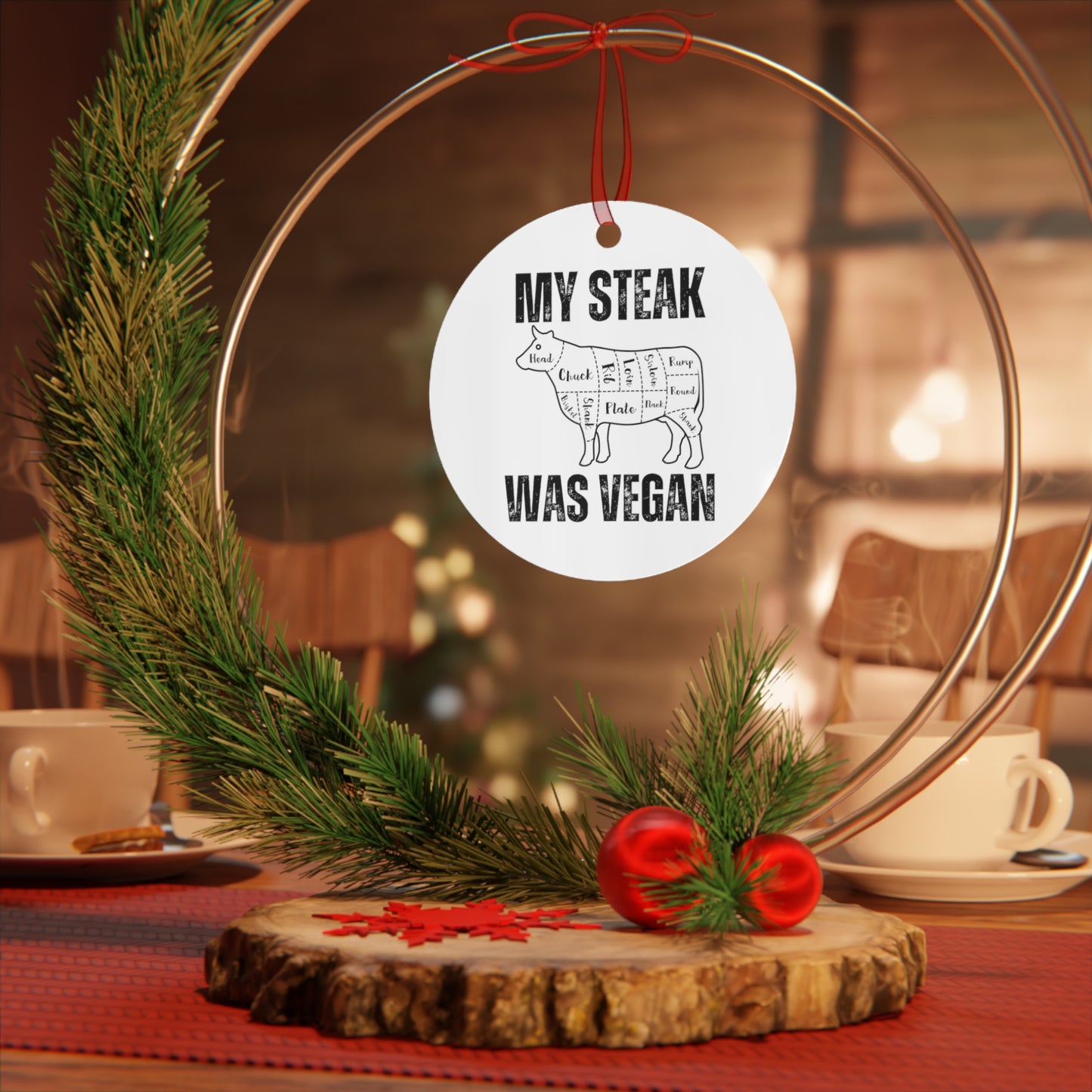 Funny Christmas Ornament for Carnivore Diet gifts for Christmas Metal Ornaments Carnivore Keychains My Steak Was Vegan Tree Ornament