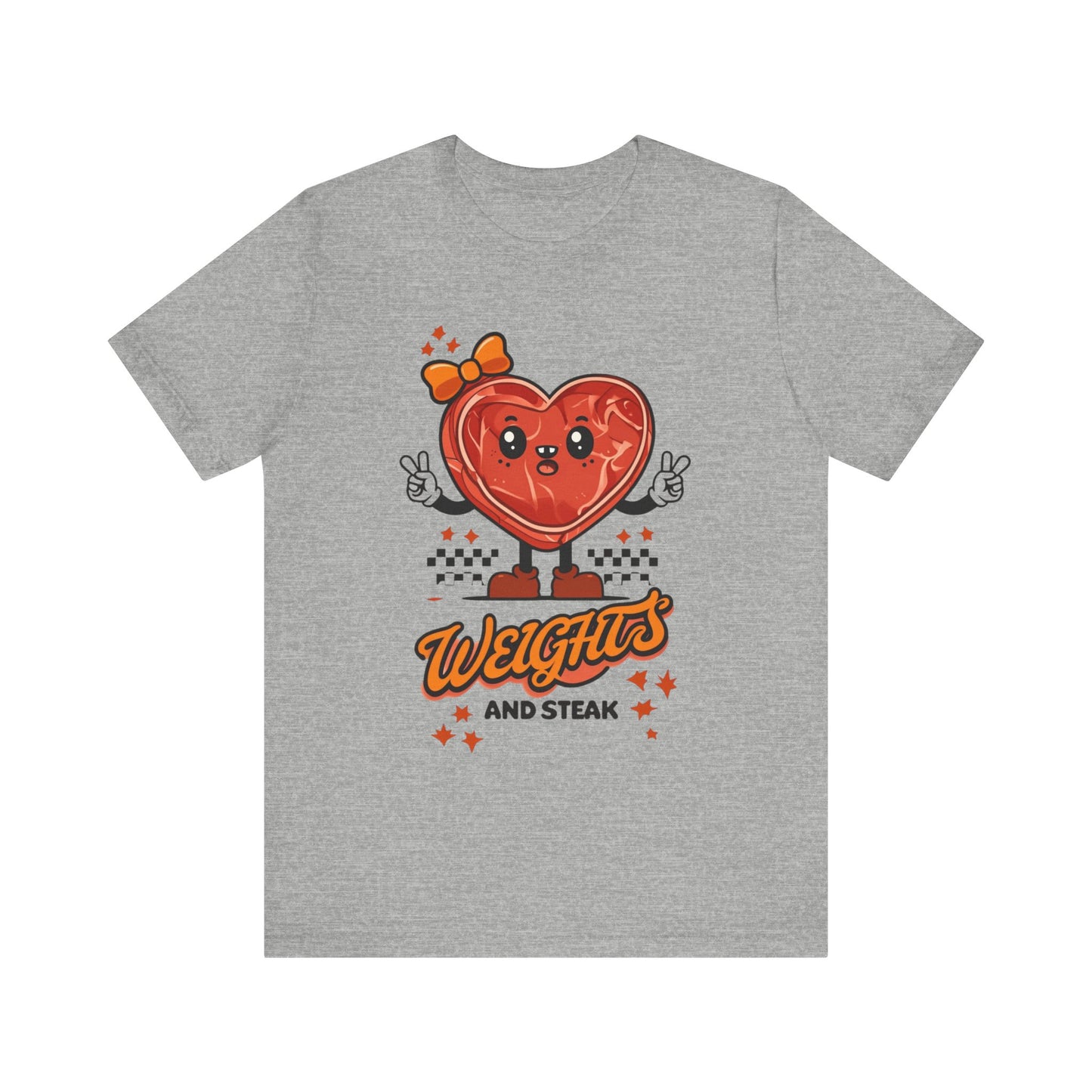 Funny Weights and Steak Unisex Tee, Gym Rat Workout Lover Gift Shirt, Fitness Apparel, Hilarious Exercise Top, Weightlifting Humor T-Shirt