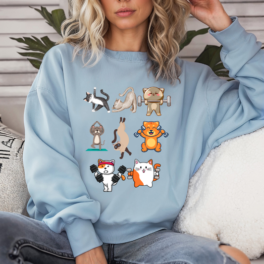 Funny Cats Working Out Sweatshirt Cat SweatShirts for Gym Lover gift for Cat Lover Cats Working Out Weightlifting Cats Lifting Weights Pull Over Sweater