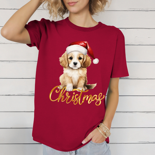 Puppy Christmas T Shirt for Christmas Dog T-shirt for Golden Retriever Mom gifts for Golden retriever Lover gift for Women's Christmas Tee