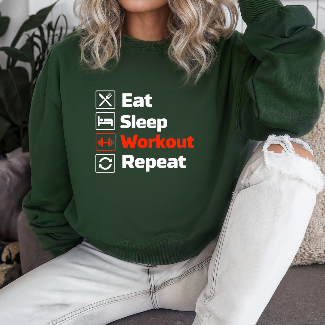 Workout Sweater for Gym Love Sweatshirts for Fitness Lovers Sweatshirt for Eat Sleep Workout Repeat Top for Gym Rat gift ideas Cross Fit