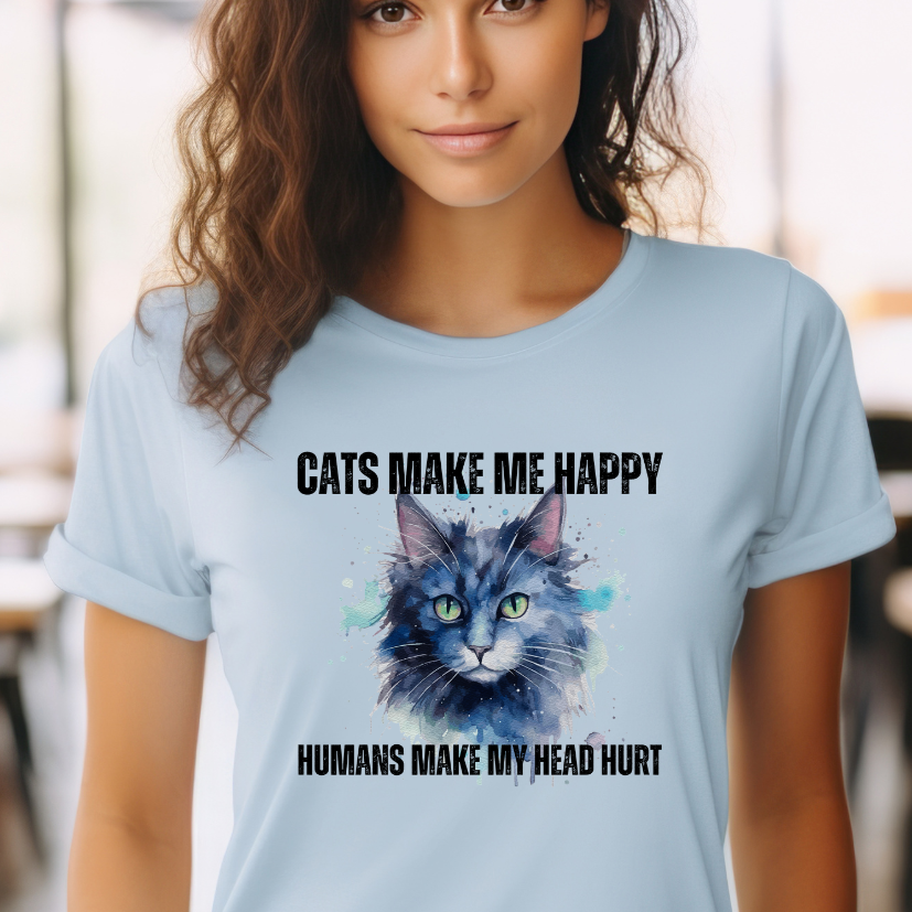 Colorful Cat Shirt for Cat Lover Tshirt for Cat Lovers gifts for Cat Moms gift Funny Cat Tshirt Cat Pun Tee Shirts Humans Make My Head Hurt