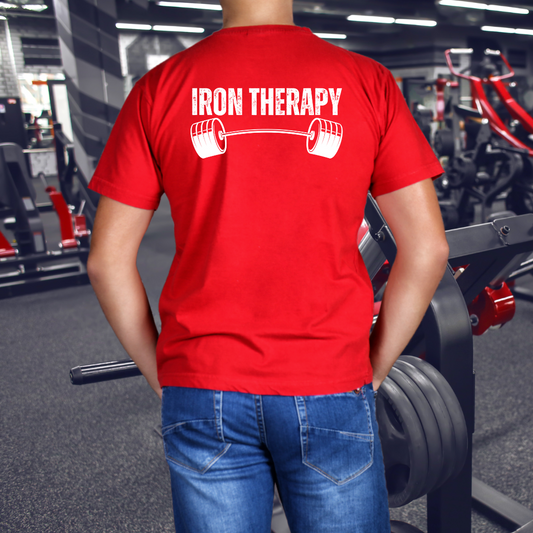 BACK DESIGN Iron Therapy Gym Shirt for Workout Lovers gift for Fitness Lover T-shirts for Him gift Powerlifting gifts for Weightlifting Tee Shirts Her